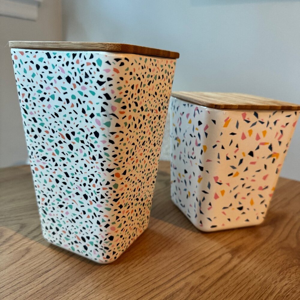 pair of TERRAZZO kitchen canisters
